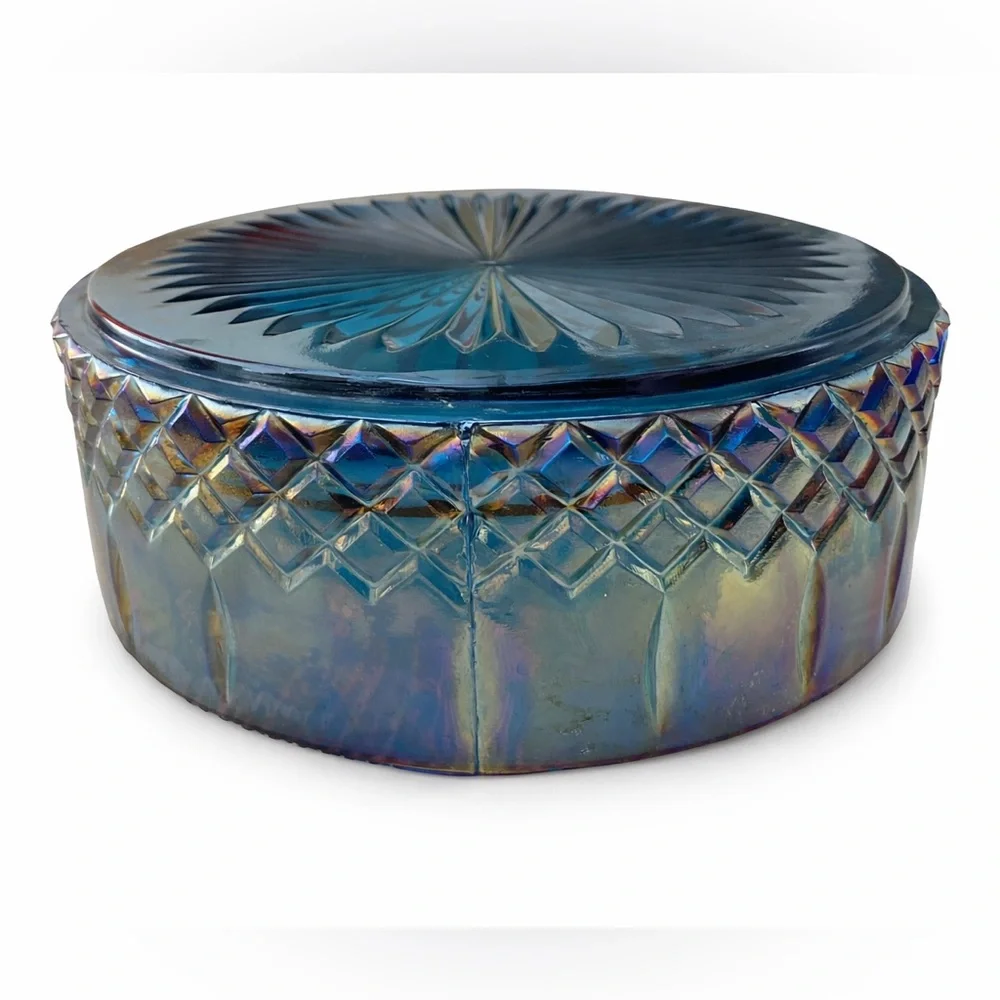 Vintage Indiana Glass Princess Blue Carnival Iridescent Glass Bowl Candy Dish